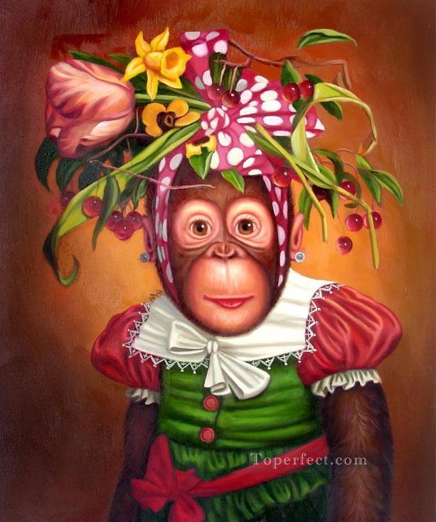 singe portant des fleurs Peintures à l'huile